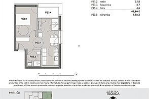 Продажа, квартира, 2-комнатная: ПИВКА, 45,8 м2