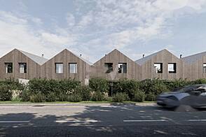 Здание с террасой рядом с озером