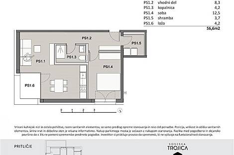 Продажа, квартира, 2-комнатная: ПИВКА, 56,6 м2: 1