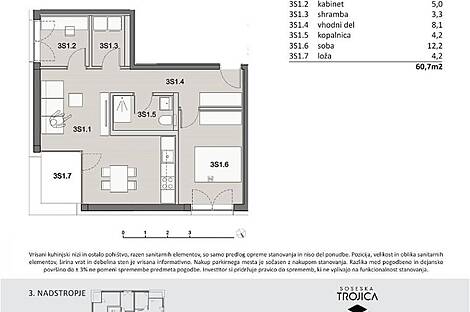 Продажа, квартира, 2,5-комнатная: ПИВКА, 60,7 м2: 1