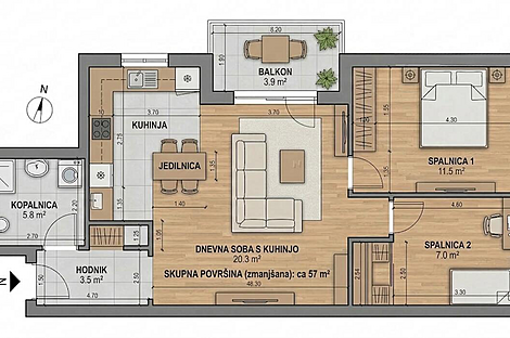 Бежиград, квартира из 2.5 комнат: 1